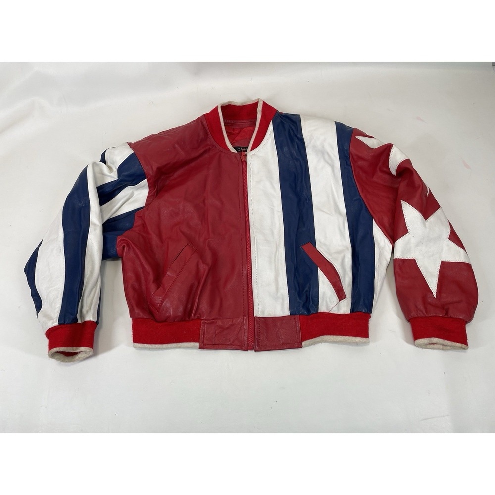 Julian K USA Flag Leather Bomber Jacket Mens Size‎ M Vintage